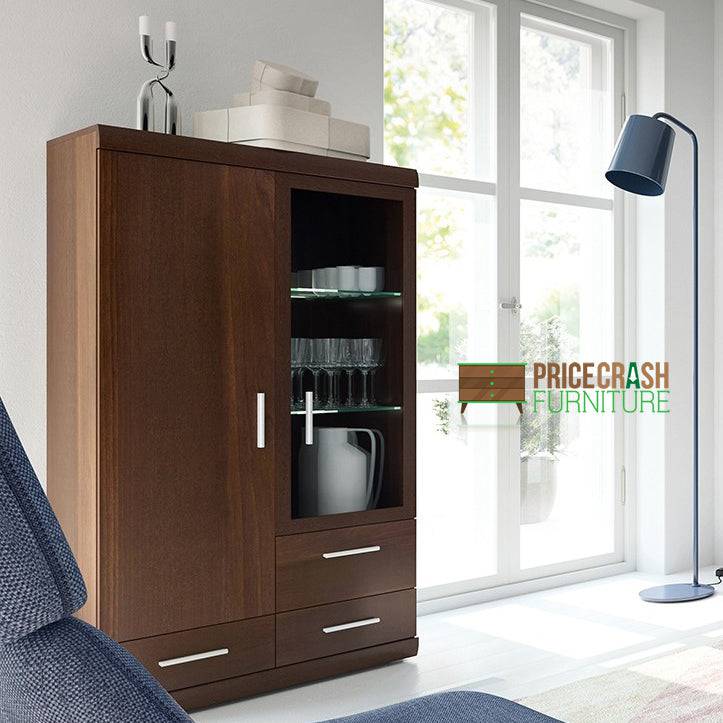 Imperial 2 Door 3 Drawer Glazed Display Cabinet In Dark Mahogany Melamine - Price Crash Furniture