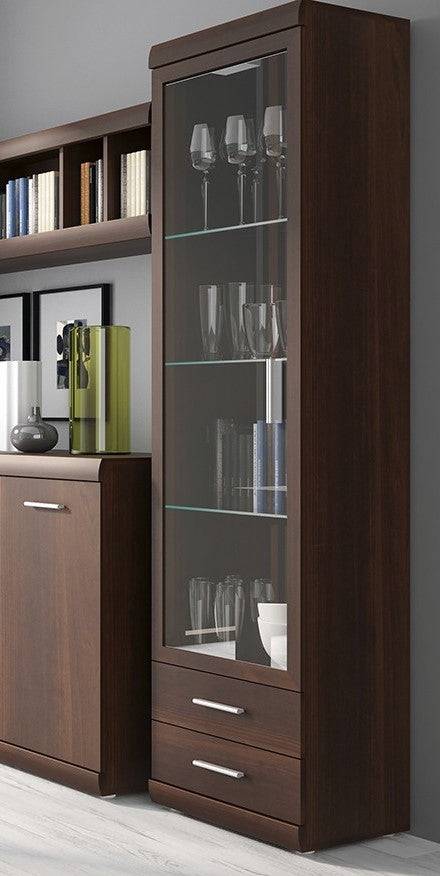 Imperial Tall Glazed 1 Door 2 Drawer Narrow Cabinet in Dark Mahogany Melamine - Price Crash Furniture