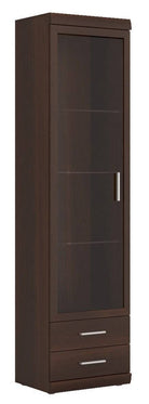 Imperial Tall Glazed 1 Door 2 Drawer Narrow Cabinet in Dark Mahogany Melamine - Price Crash Furniture