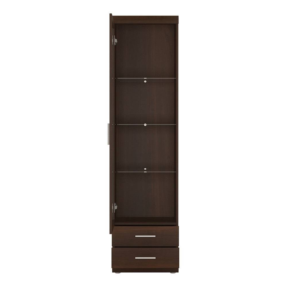 Imperial Tall Glazed 1 Door 2 Drawer Narrow Cabinet in Dark Mahogany Melamine - Price Crash Furniture