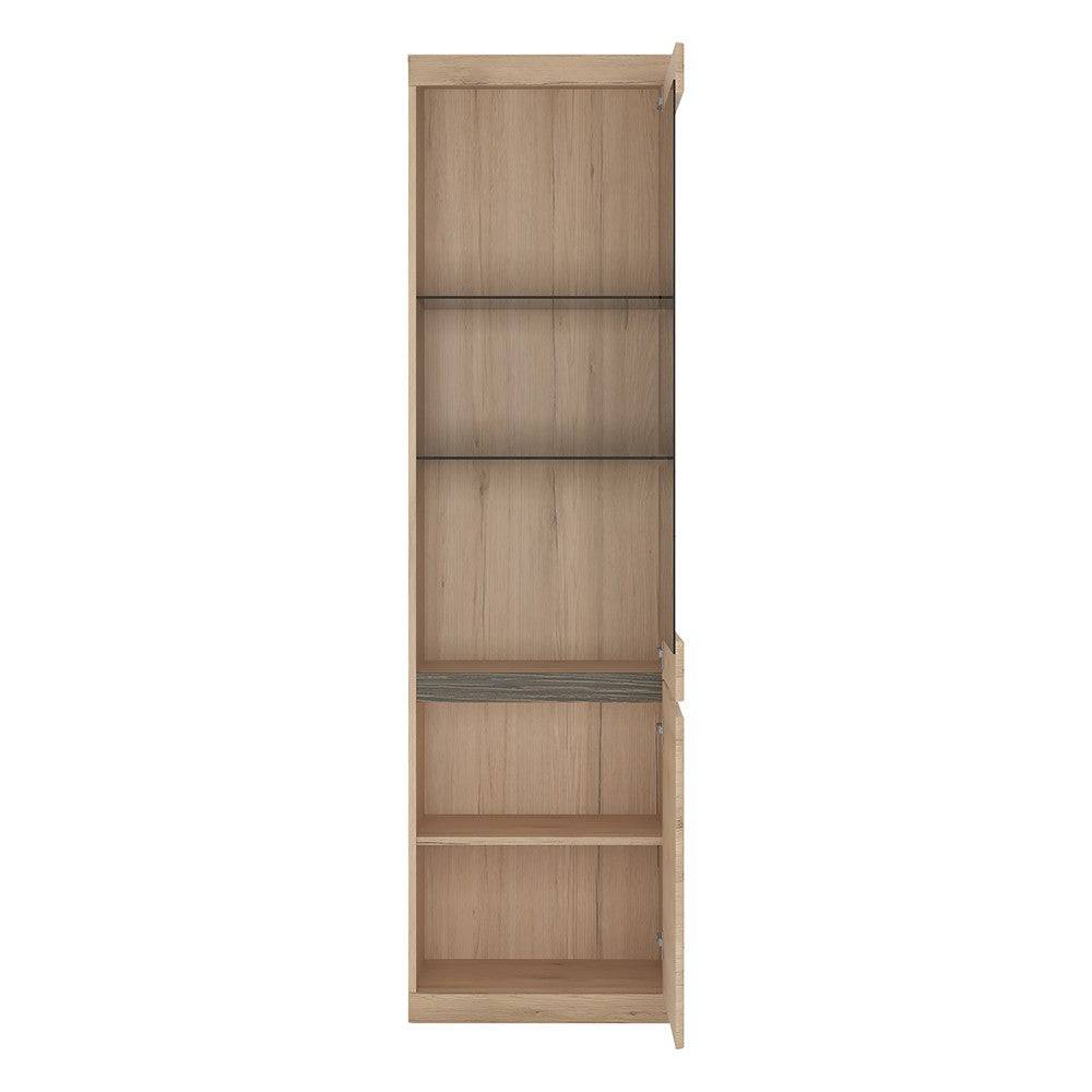 Kensington Tall Narrow 2 Door Glazed Display Cabinet (RHD) in Oak - Price Crash Furniture