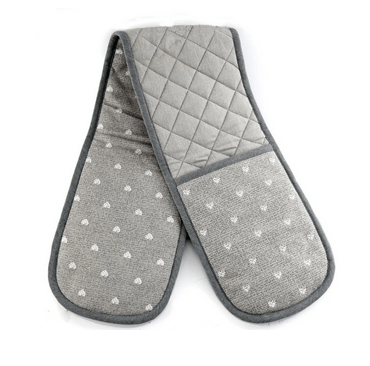 Kitchen Double Oven Glove With A Grey Heart Print Design - Price Crash Furniture