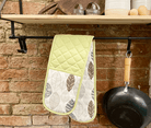 Kitchen Double Oven Glove With Contemporary Green Leaf Print Design - Price Crash Furniture