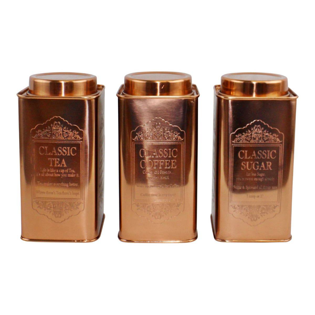 Large Metal Copper Coloured Tea, Coffee & Sugar Storage Tins - Price Crash Furniture