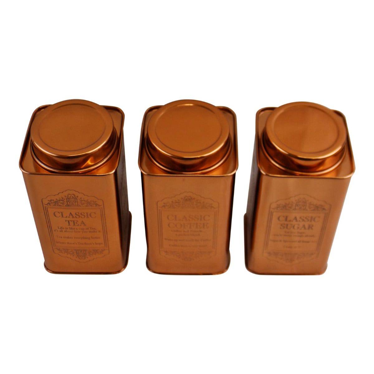 Large Metal Copper Coloured Tea, Coffee & Sugar Storage Tins - Price Crash Furniture