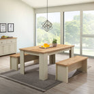 Lisbon 3 piece dining set: 120cm table, 2 benches - Price Crash Furniture