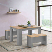 Lisbon 3 piece grey dining set: 120cm table, 2 benches - Price Crash Furniture