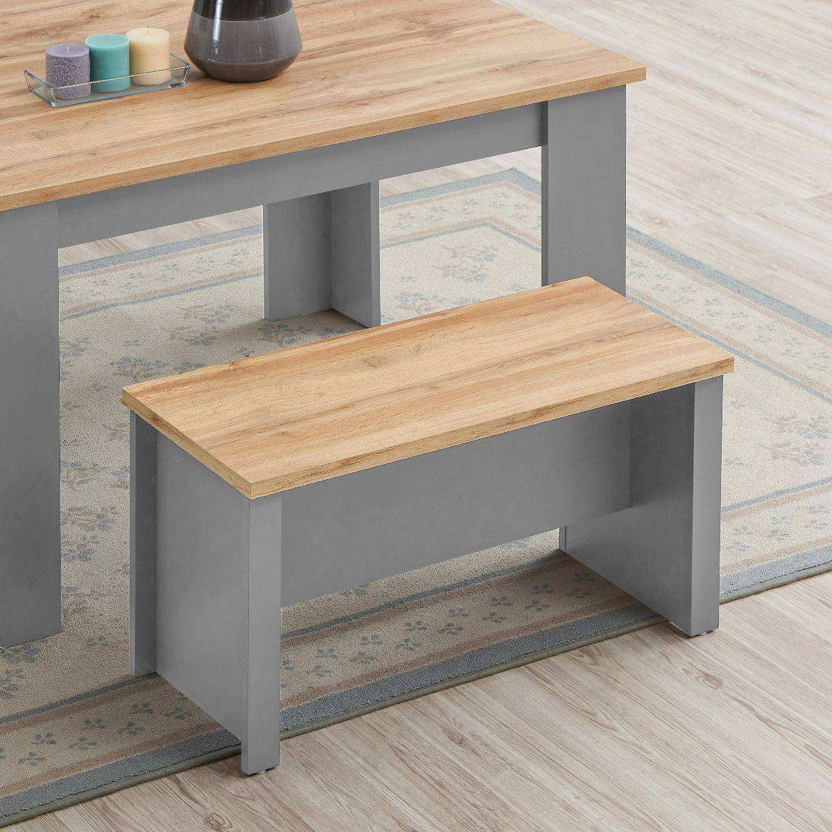 Lisbon 3 piece grey dining set: 120cm table, 2 benches - Price Crash Furniture