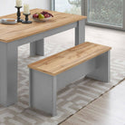 Lisbon 3 piece dining set: 150cm table, 2 benches Grey - Price Crash Furniture