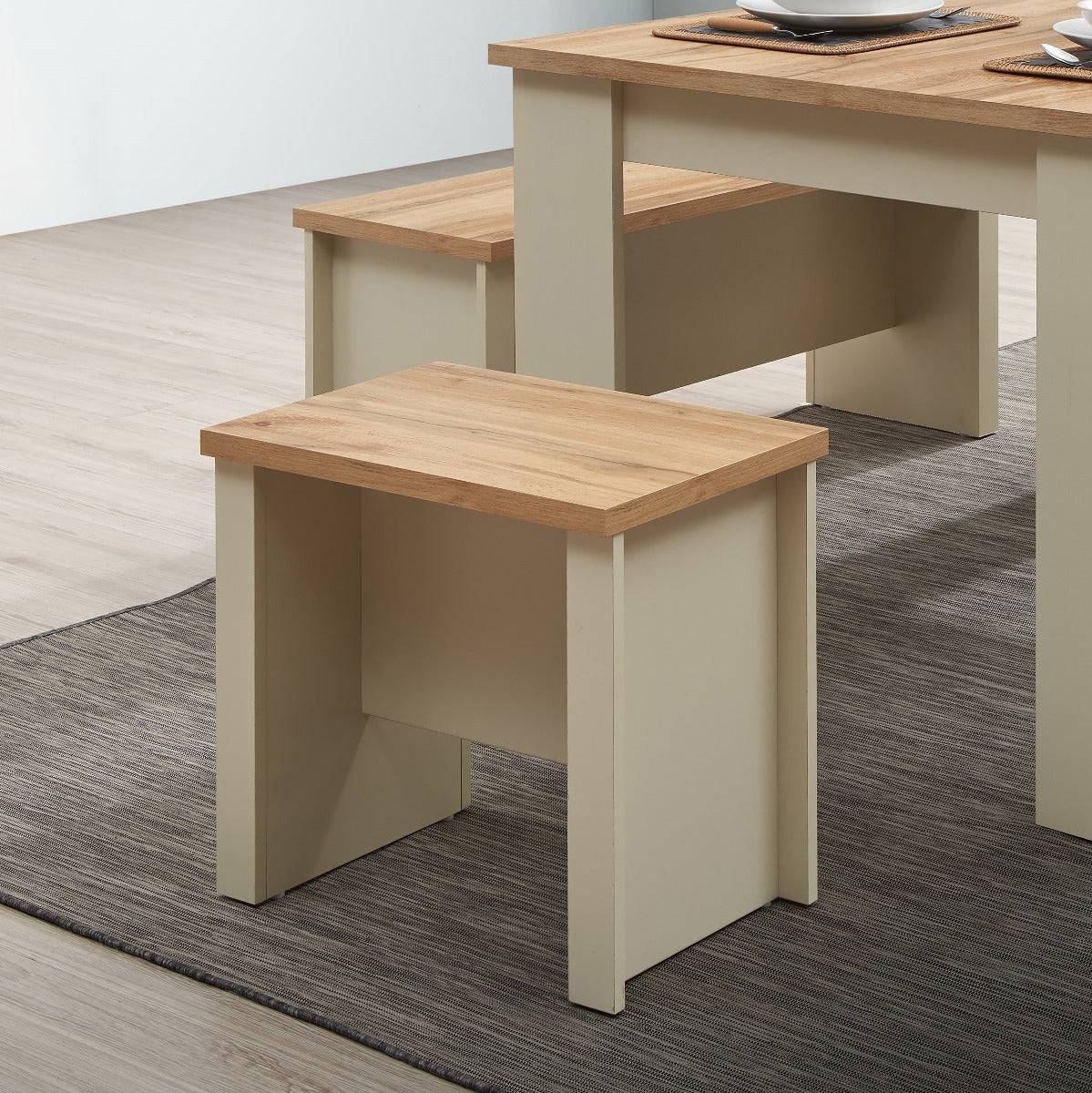 Lisbon 5 piece dining set: 120cm table, 2 benches, 2 stools - Price Crash Furniture