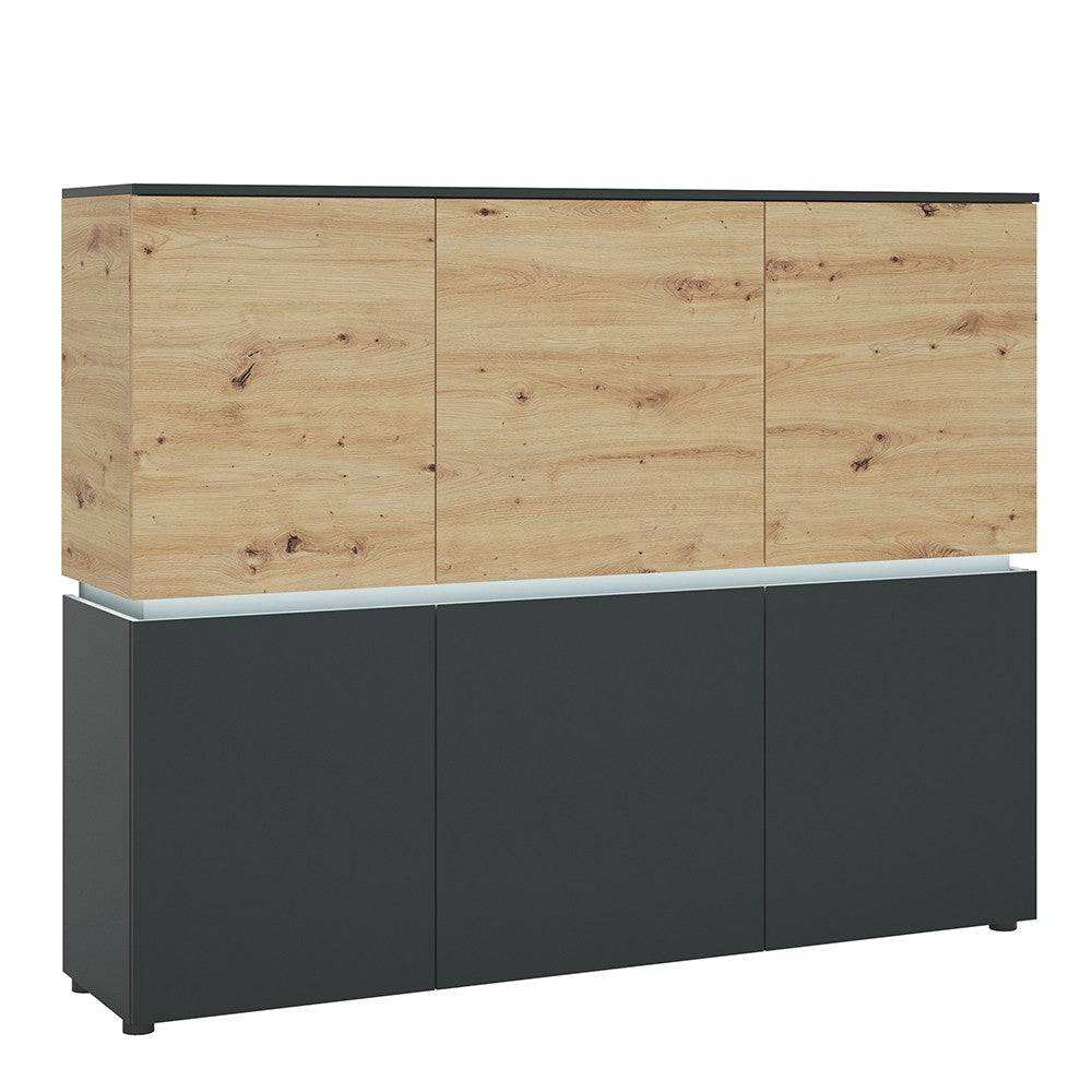 Luci 6 Door Tall Cabinet Sideboard (including LED lighting) in Platinum and Oak - Price Crash Furniture