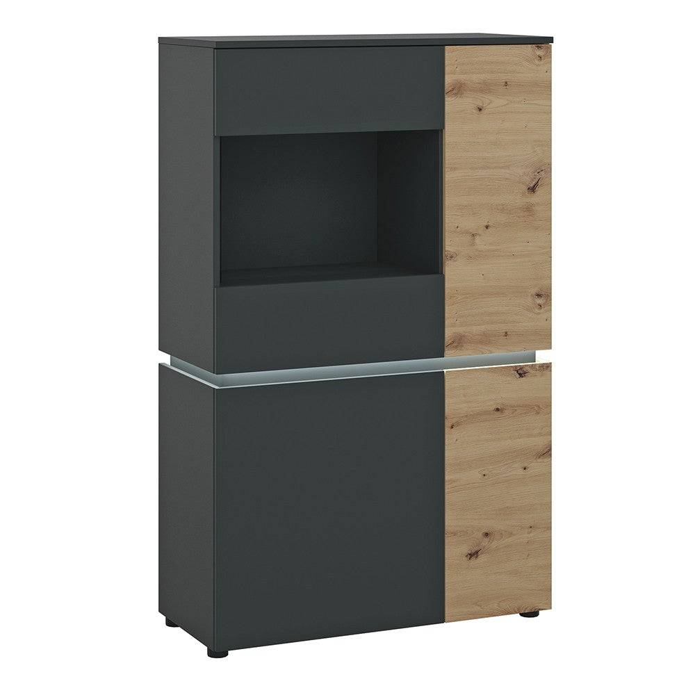 Luci 4 Door Low Display Cabinet Unit (including LED lighting) in Platinum and Oak - Price Crash Furniture