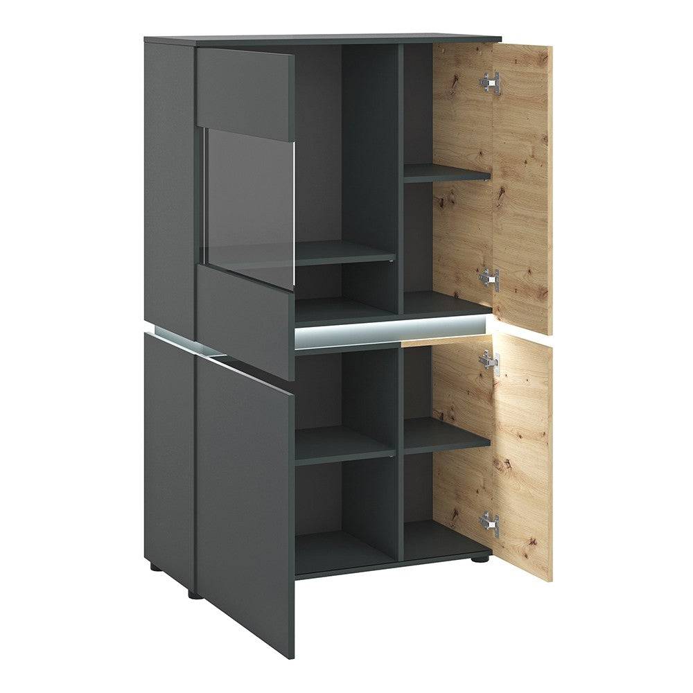 Luci 4 Door Low Display Cabinet Unit (including LED lighting) in Platinum and Oak - Price Crash Furniture