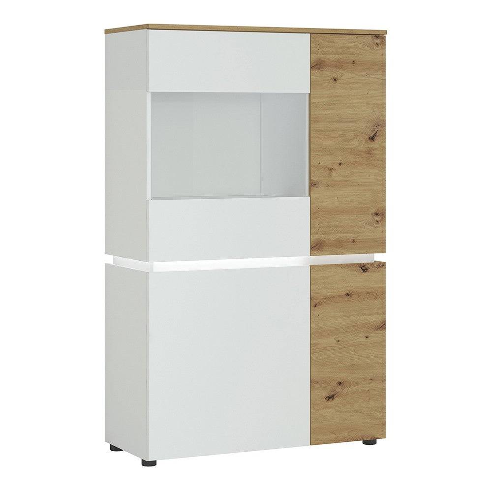 Luci 4 Door Low Display Cabinet Unit (including LED lighting) in White and Oak - Price Crash Furniture