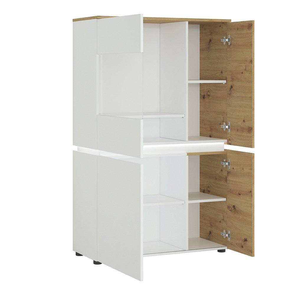 Luci 4 Door Low Display Cabinet Unit (including LED lighting) in White and Oak - Price Crash Furniture