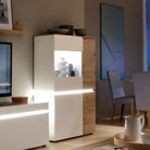 Luci 4 Door Low Display Cabinet Unit (including LED lighting) in White and Oak - Price Crash Furniture