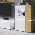 Luci 4 Door Low Display Cabinet Unit (including LED lighting) in White and Oak - Price Crash Furniture