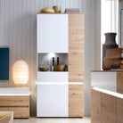 Luci 4 Door Tall Display Cabinet LH (including LED lighting) in White and Oak - Price Crash Furniture