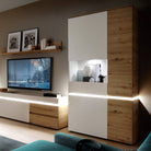 Luci 4 Door Tall Display Cabinet LH (including LED lighting) in White and Oak - Price Crash Furniture