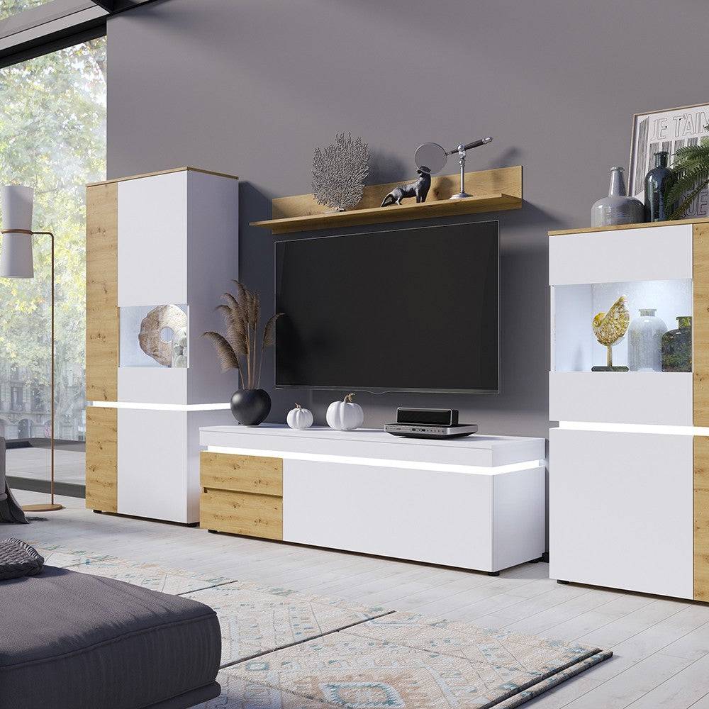 Luci 4 Door Tall Display Cabinet LH (including LED lighting) in White and Oak - Price Crash Furniture