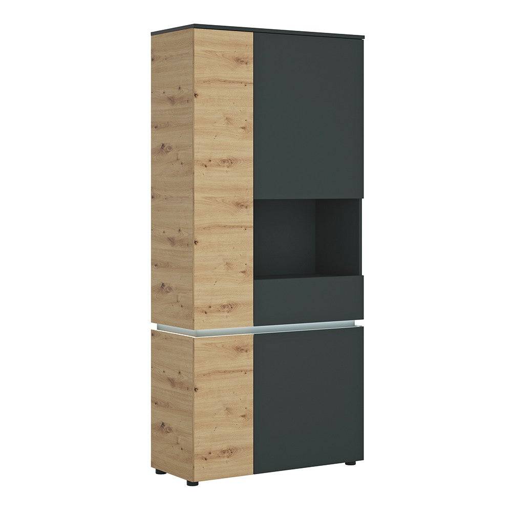 Luci 4 Door Tall Display Cabinet RH (including LED lighting) in Platinum and Oak - Price Crash Furniture