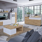 Luci 6 Door Tall Cabinet Sideboard (including LED lighting) in Platinum and Oak - Price Crash Furniture