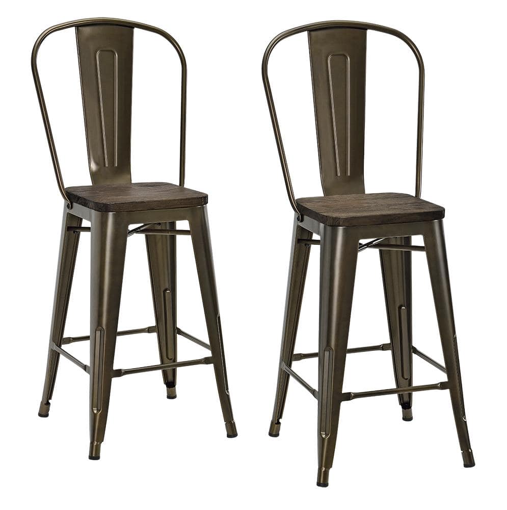 Luxor Pair of 24in Metal Counter Stools in Bronze by Dorel - Price Crash Furniture