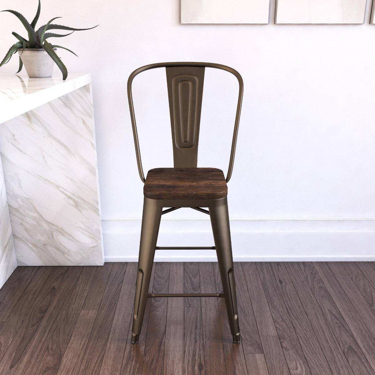 Luxor Pair of 24in Metal Counter Stools in Copper by Dorel - Price Crash Furniture