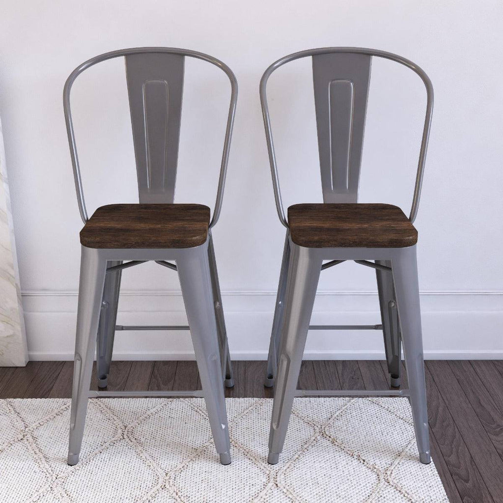 Luxor Pair of 24in Metal Counter Stools in White by Dorel - Price Crash Furniture