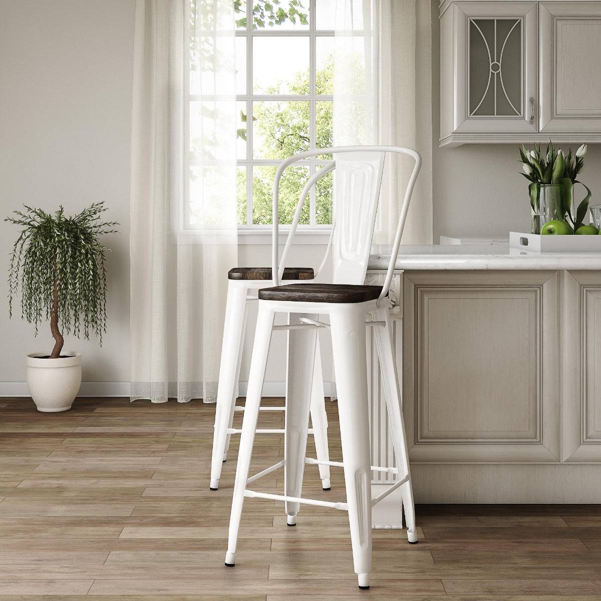 Luxor Pair of 30in Metal Bar Stools in White by Dorel - Price Crash Furniture