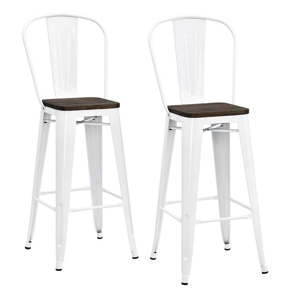 Luxor Pair of 30in Metal Bar Stools in White by Dorel - Price Crash Furniture