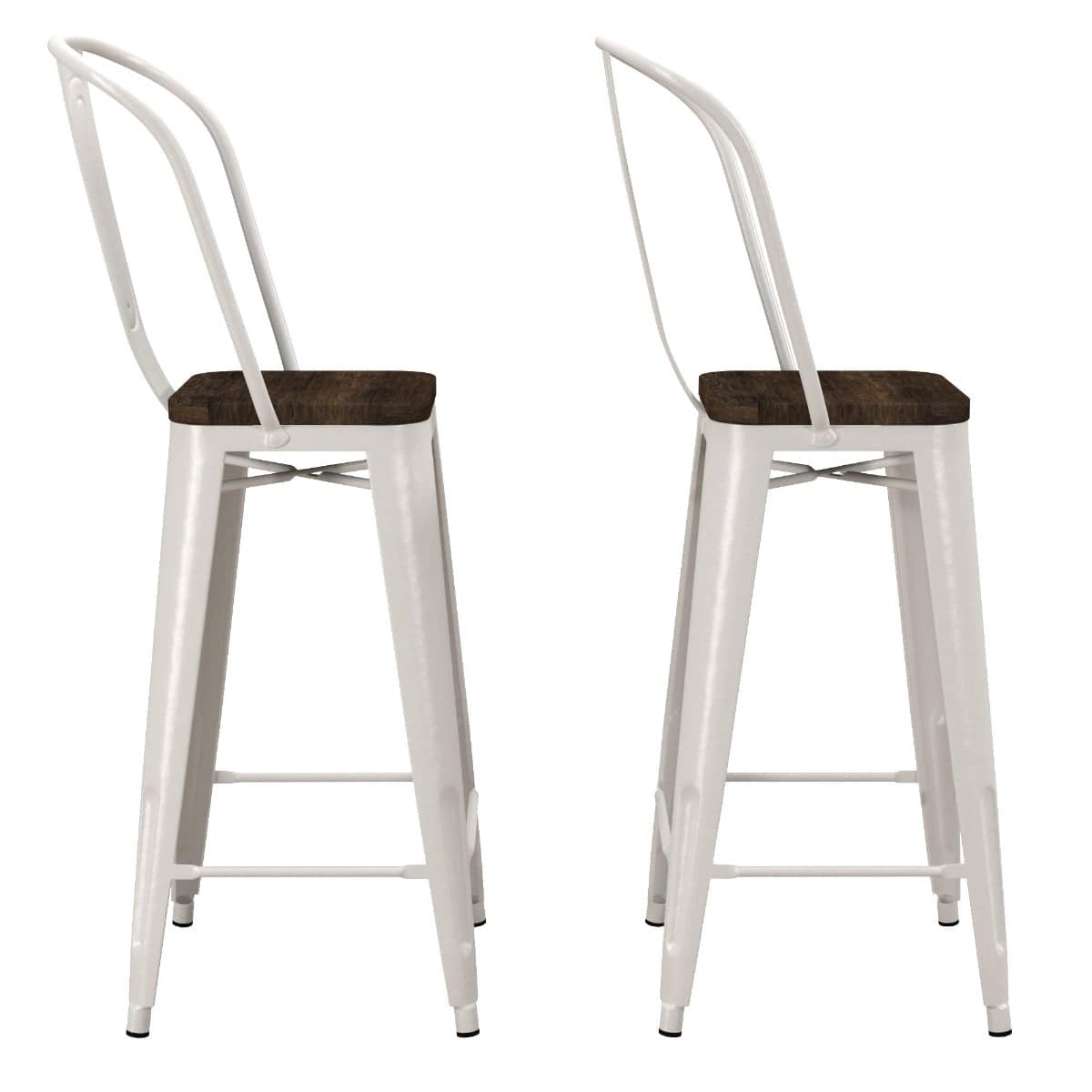 Luxor Pair of 30in Metal Bar Stools in White by Dorel - Price Crash Furniture