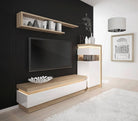 Lyon 124 cm Display Cabinet Narrow (LH) incl LED Lighting in Riviera Oak/White High Gloss - Price Crash Furniture