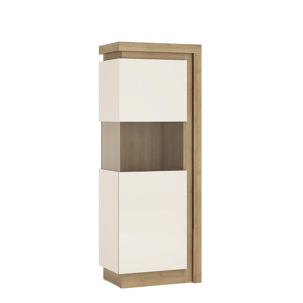 Lyon 164 cm Display Cabinet Narrow (LH) incl LED Lighting in Riviera Oak/White High Gloss - Price Crash Furniture