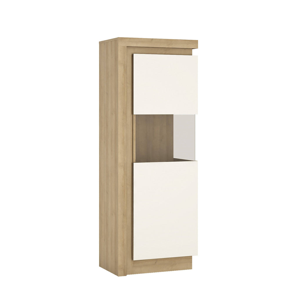 Lyon 164 cm Display Cabinet Narrow (RH) incl LED Lighting in Riviera Oak/White High Gloss - Price Crash Furniture