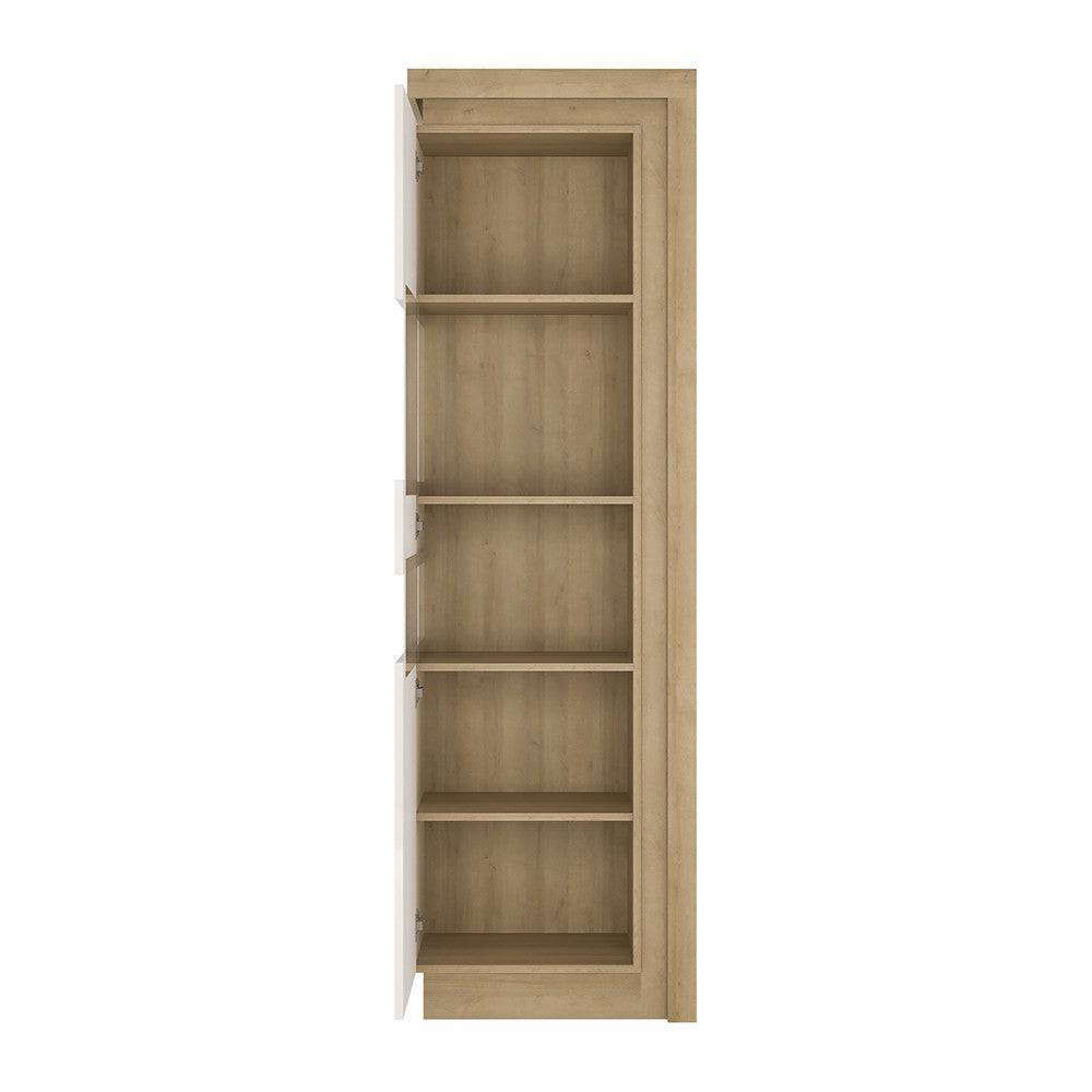 Lyon 198 cm Display Cabinet Narrow (LH) incl LED Lighting in Riviera Oak/White High Gloss - Price Crash Furniture