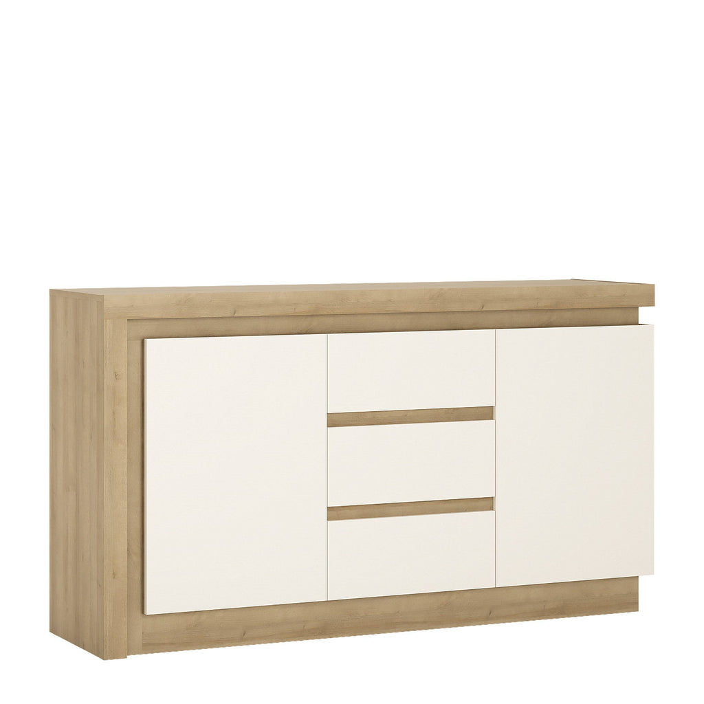 Lyon 2 Door 3 Drawer Sideboard (Incl LED Lighting) Riviera Oak/White High Gloss - Price Crash Furniture