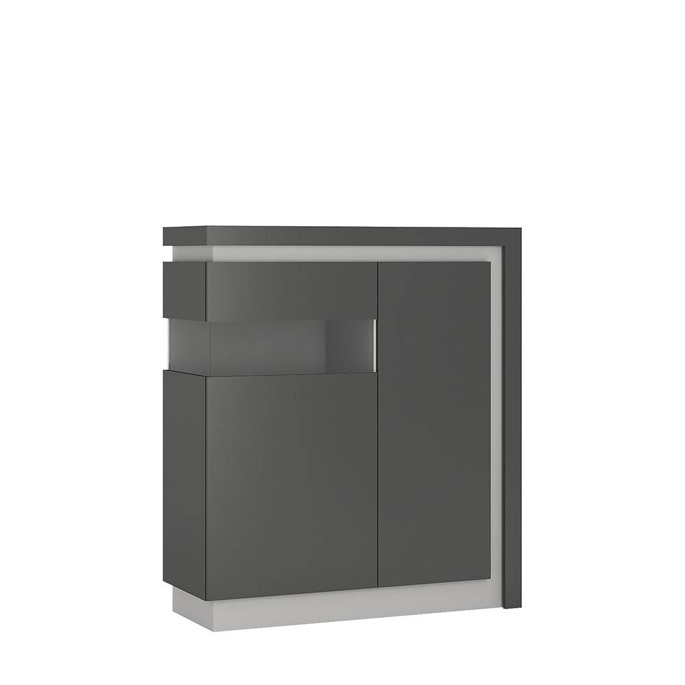 Lyon 2 Door Designer Cabinet (LH) (inc LED Lighting) in Platinum/Light Grey Gloss - Price Crash Furniture