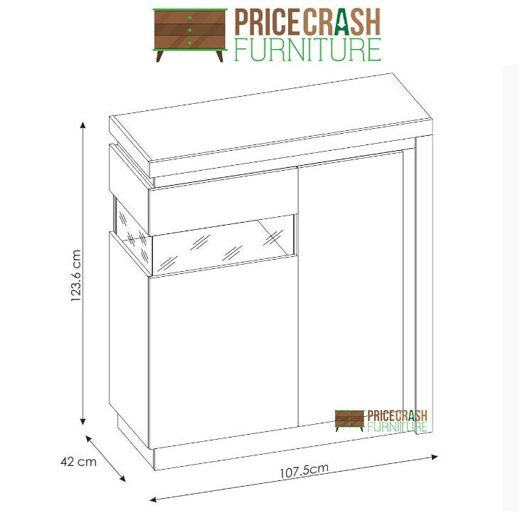 Lyon 2 Door Designer Cabinet (LH) (inc LED Lighting) in Platinum/Light Grey Gloss - Price Crash Furniture