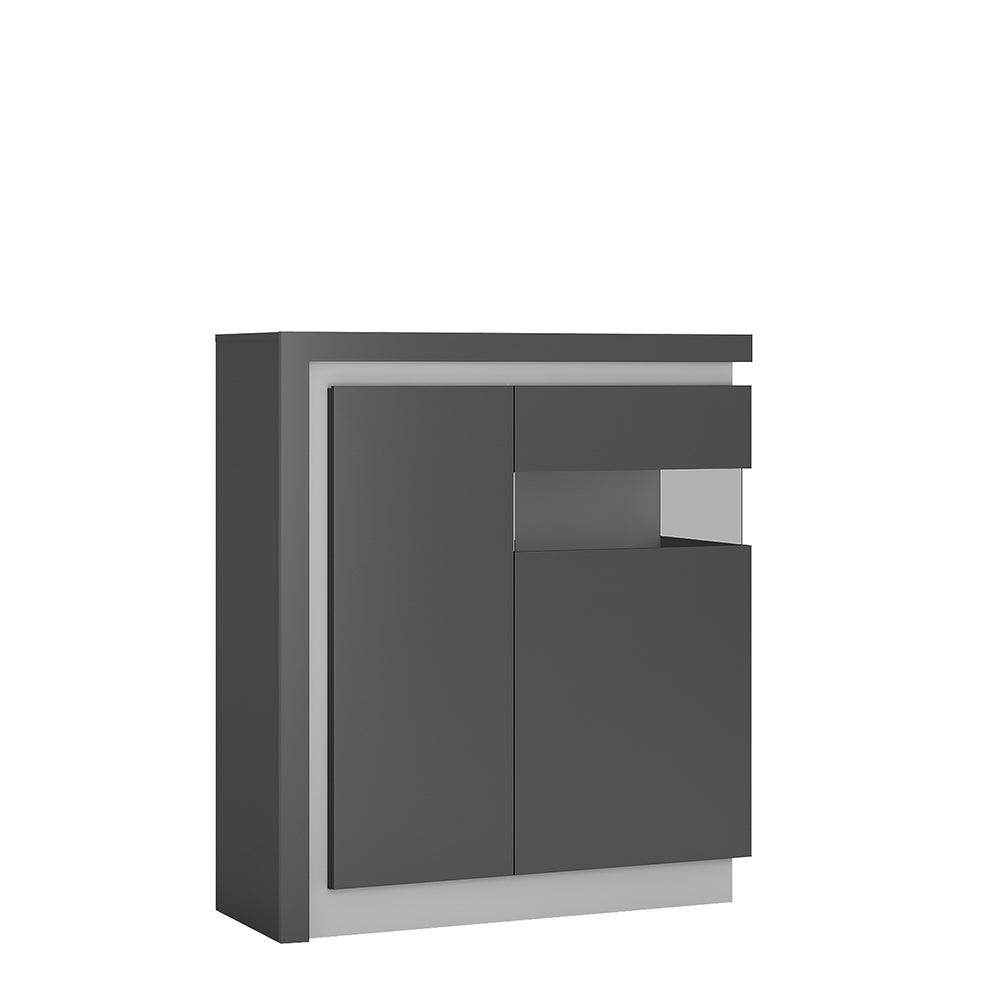 Lyon 2 Door Designer Cabinet (RH) (inc LED Lighting) in Platinum/Light Grey Gloss - Price Crash Furniture