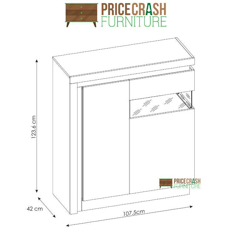 Lyon 2 Door Designer Cabinet (RH) (inc LED Lighting) in Platinum/Light Grey Gloss - Price Crash Furniture
