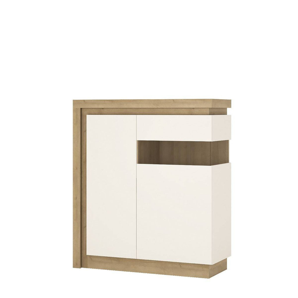 Lyon 2 Door Designer Cabinet (RH) (Incl LED Lighting) In Riviera Oak/White High Gloss - Price Crash Furniture