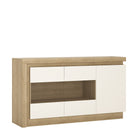 Lyon 3 Door Glazed Sideboard (Incl LED Lighting) Riviera Oak/White High Gloss - Price Crash Furniture