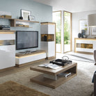 Lyon 3 Door Glazed Sideboard (Incl LED Lighting) Riviera Oak/White High Gloss - Price Crash Furniture