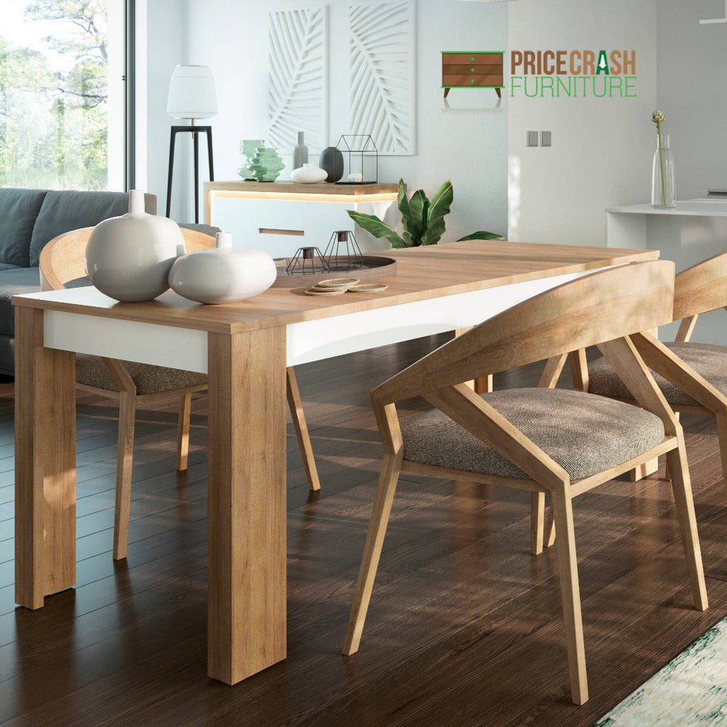 Lyon Extending Large Dining Table 160/200 cm In Riviera Oak / White High Gloss - Price Crash Furniture