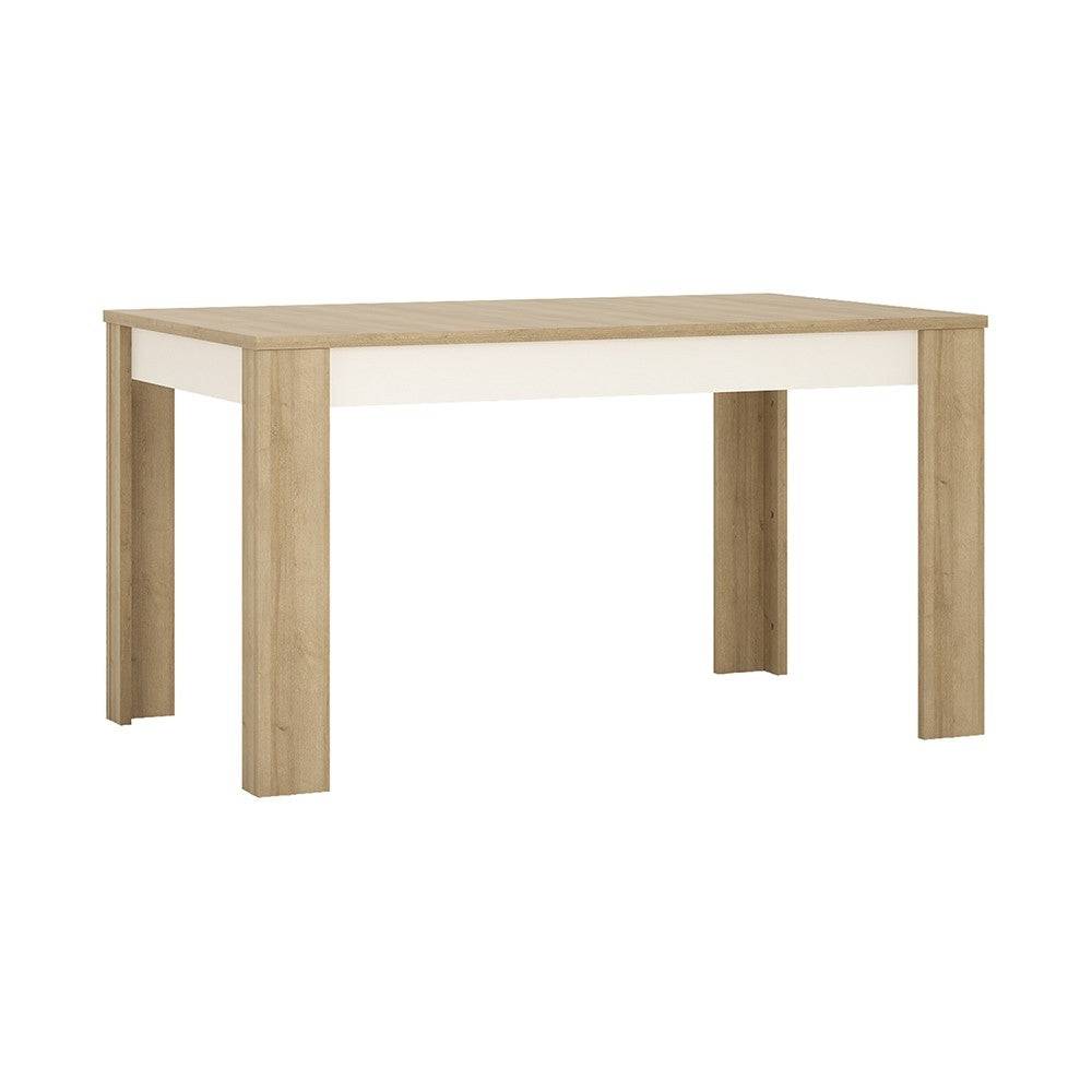Lyon Extending Medium Dining Table 140/180 cm In Riviera Oak / White High Gloss - Price Crash Furniture