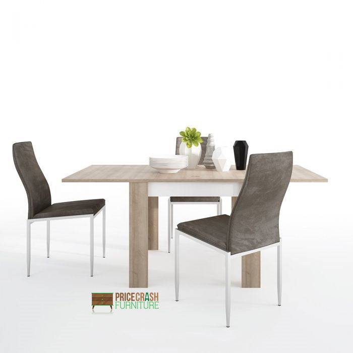 Lyon Extending Small Dining Table 90/180cm In Riviera Oak / White High Gloss - Price Crash Furniture