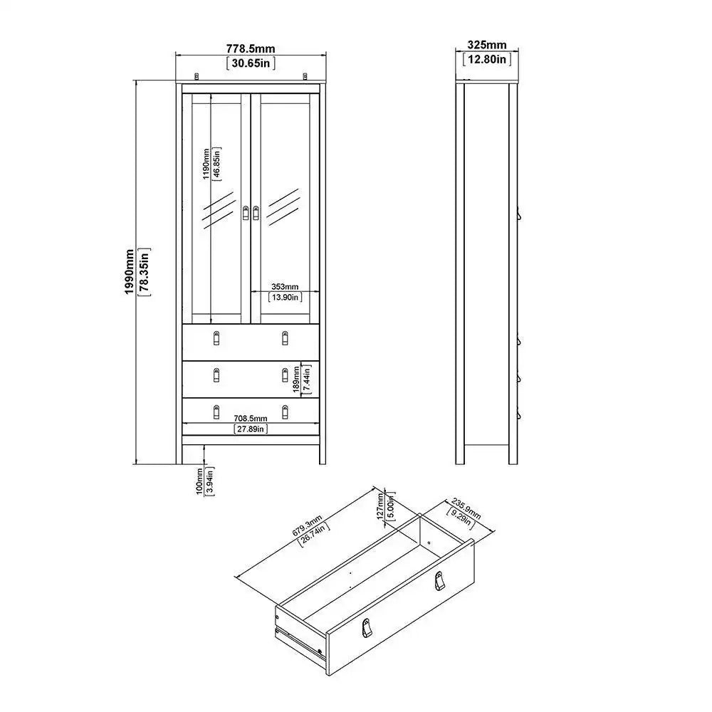 Madrid Glazed Display Unit China Cabinet 2 Doors 3 Drawers in White - Price Crash Furniture