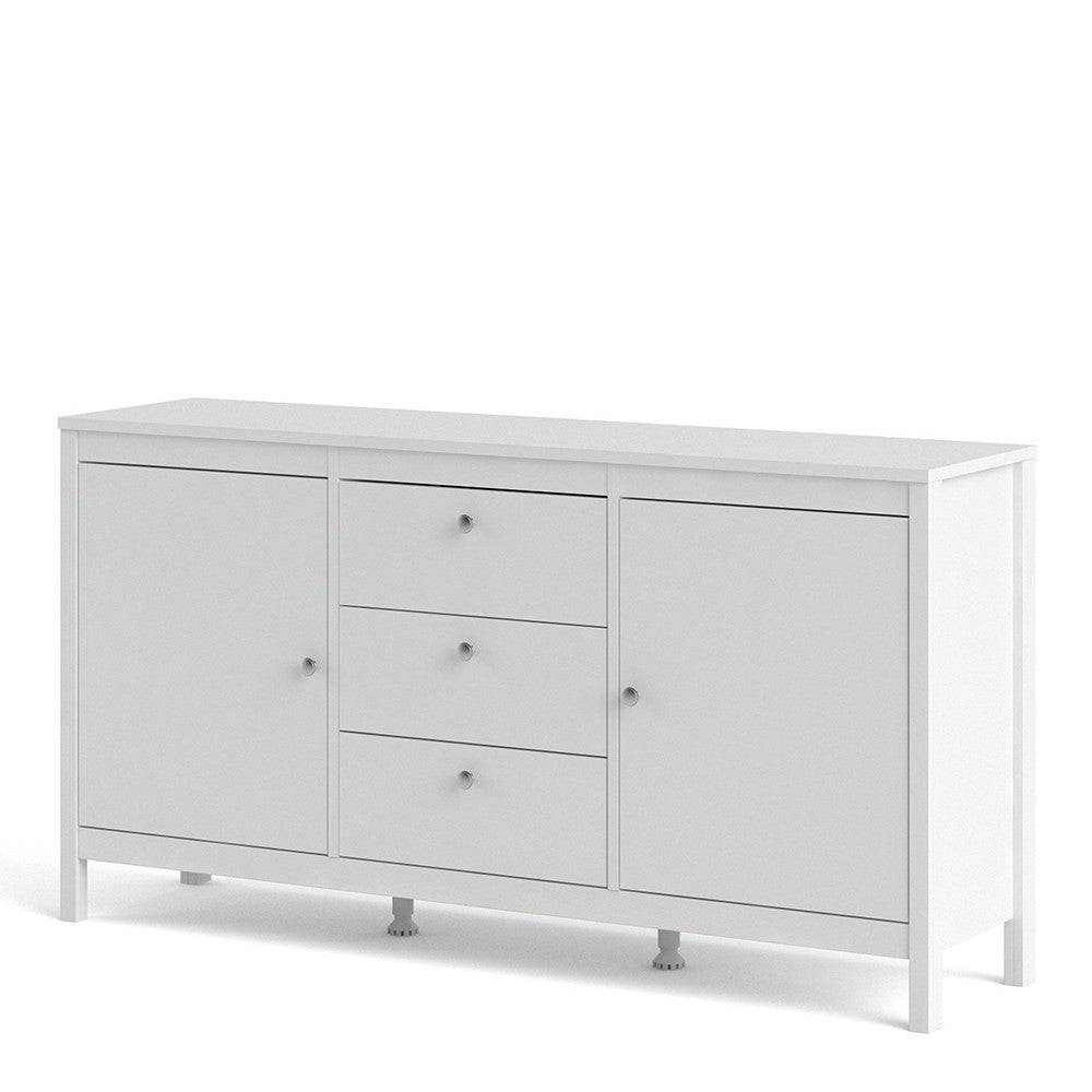 Madrid Large Wide Sideboard Buffet Unit 2 Doors + 3 Drawers in White - Price Crash Furniture