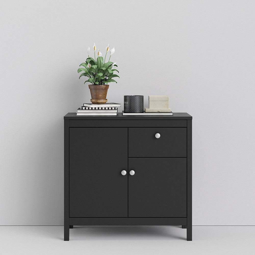 Madrid Small Compact Sideboard Buffet Unit 2 Doors + 1 Drawer in Black - Price Crash Furniture